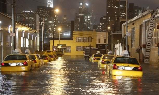 Taxi cabs in LIC during Super Storm Sandy